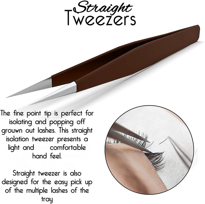 Sivote Eyelash Tweezers, 2-Pack, Hand Calibrated Straight and Curved Tips, Stainless Steel Lash Tweezers for Eyelash Extensions, Matte Silver - Image 4